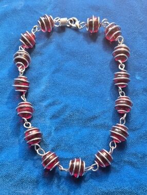 Red Glass Orb Wire-Wrap Necklace